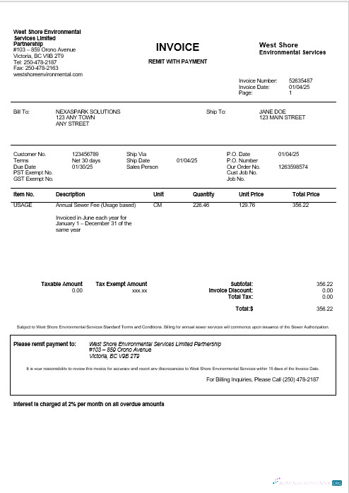 Download USA WEST SHORE business utility bill Word and PDF template Photoshop template